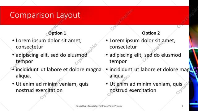 Comparison presentation slide layout