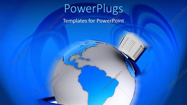  Presentation with earth network - Network cable wound round blue and white earth globe on blue background