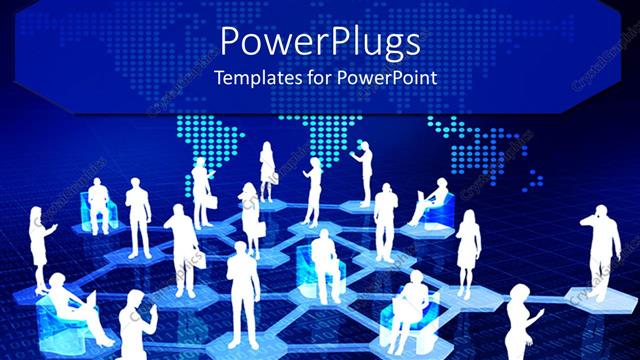  Presentation with connected world - Networking metaphor with people connected via Internet, binary code, world wide web, IT