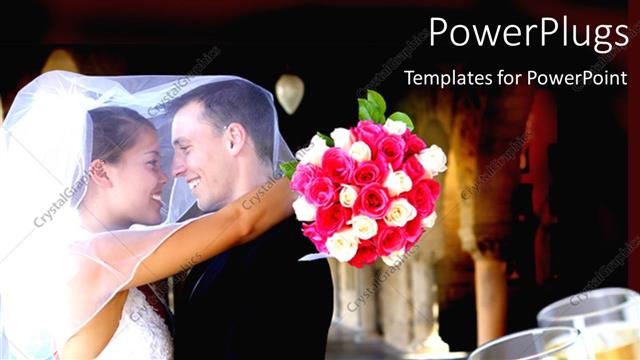  Presentation with wedding - Newly consummated wedding with?couple hugging and glass of wine?