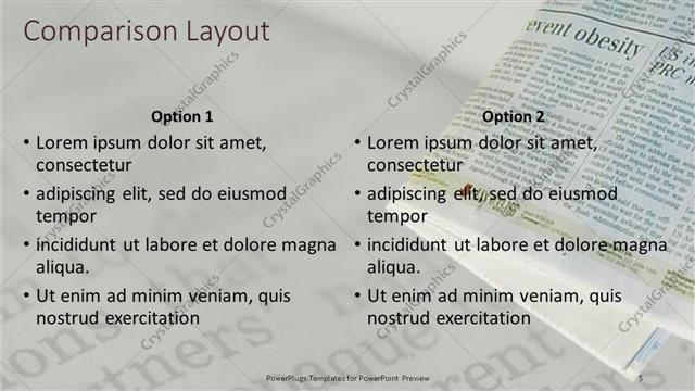 Comparison presentation slide layout