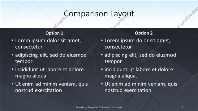 Comparison presentation slide layout