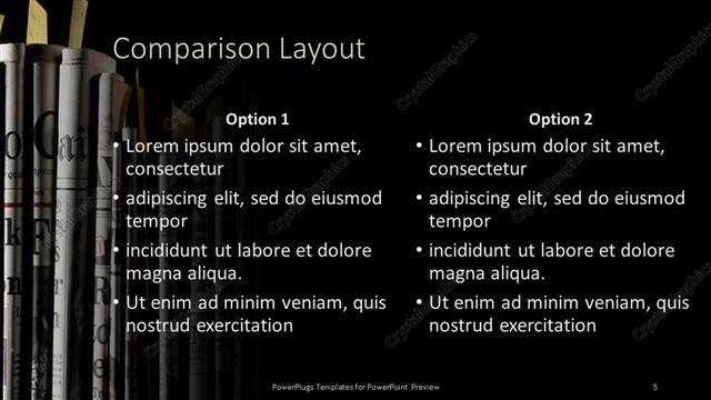 Comparison presentation slide layout