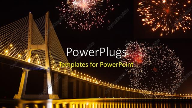  Presentation with bridge - Night view of Lisbon showing Vasco da Gama bridge