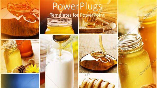  Presentation with honey - Nine different displays showing honey in different places and forms