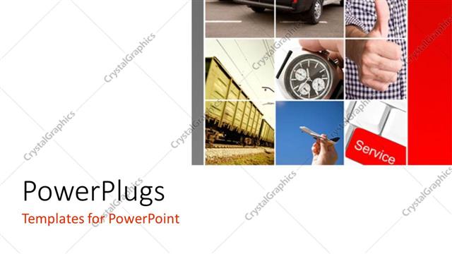  Presentation with tiles - Nine tiles with a hand, a stop clock and a car