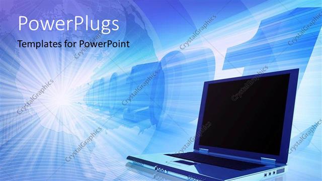  Presentation with light rays - Notebook laptop with numbers in the background and depiction of transparent globe with light rays coming out of its center