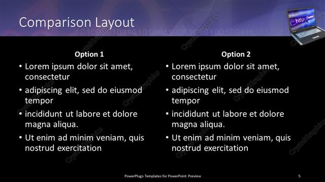 Comparison presentation slide layout