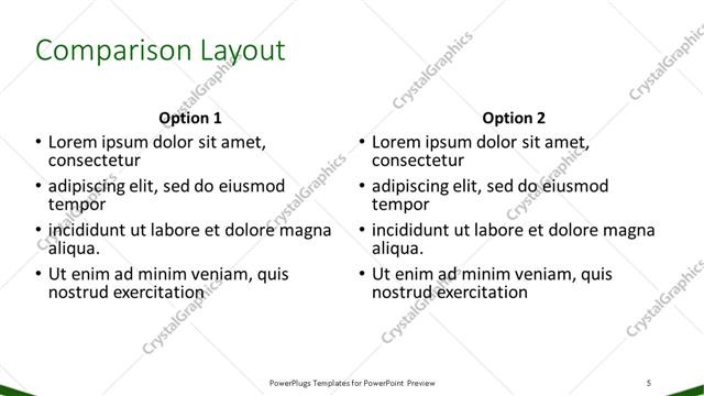 Comparison presentation slide layout
