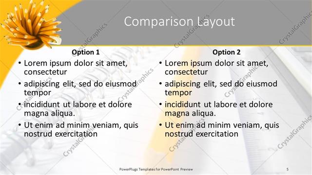 Comparison presentation slide layout