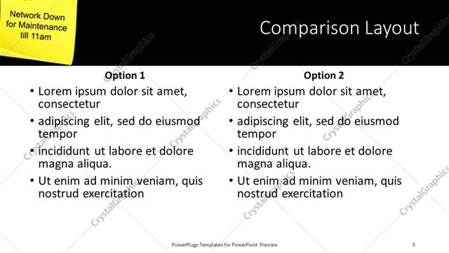 Comparison presentation slide layout