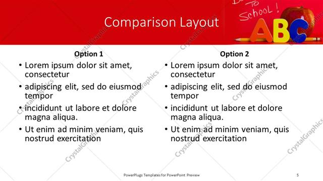 Comparison presentation slide layout