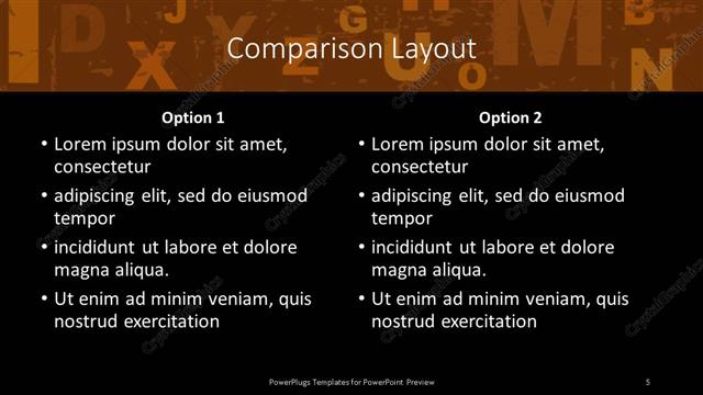 Comparison presentation slide layout