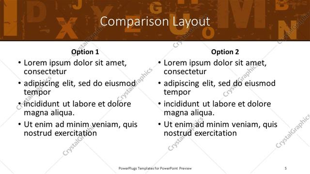 Comparison presentation slide layout