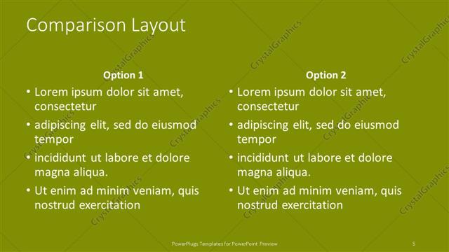 Comparison presentation slide layout