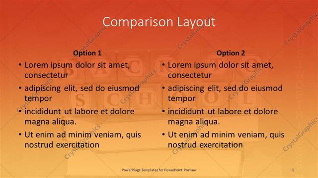 Comparison presentation slide layout