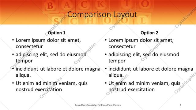 Comparison presentation slide layout