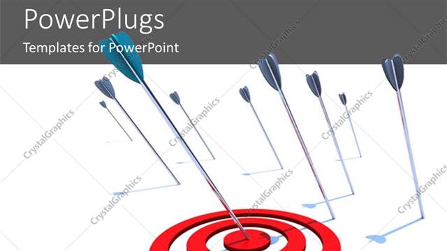  Presentation with eye - A number of arrows and one hitting the bulls eye