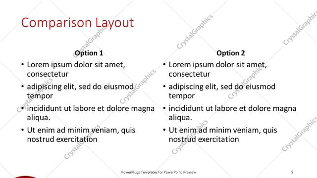 Comparison presentation slide layout