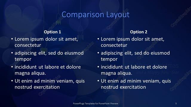 Comparison presentation slide layout
