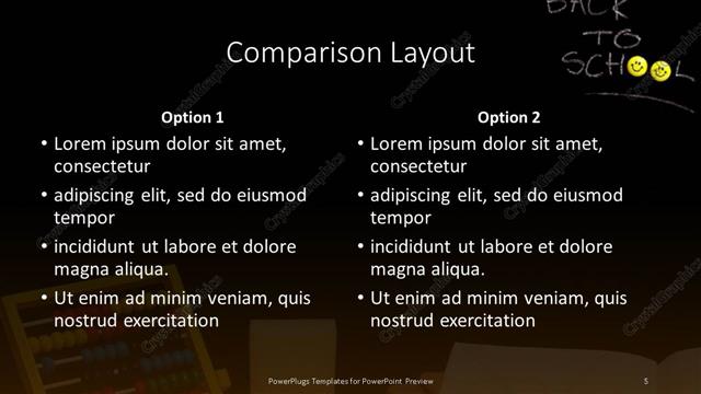 Comparison presentation slide layout