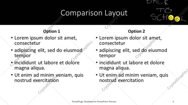 Comparison presentation slide layout