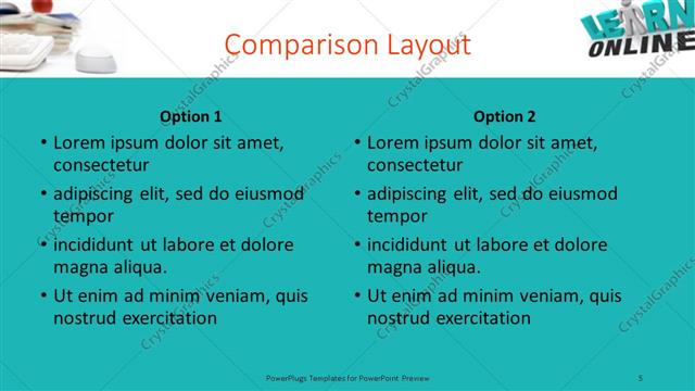 Comparison presentation slide layout