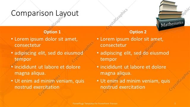 Comparison presentation slide layout