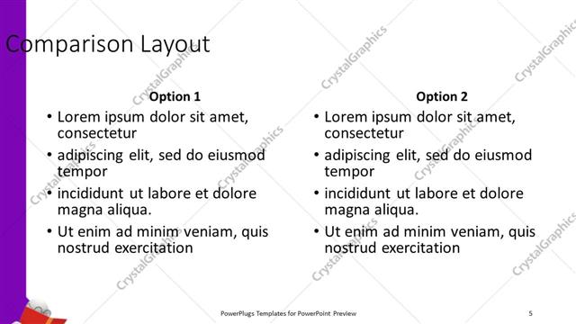 Comparison presentation slide layout