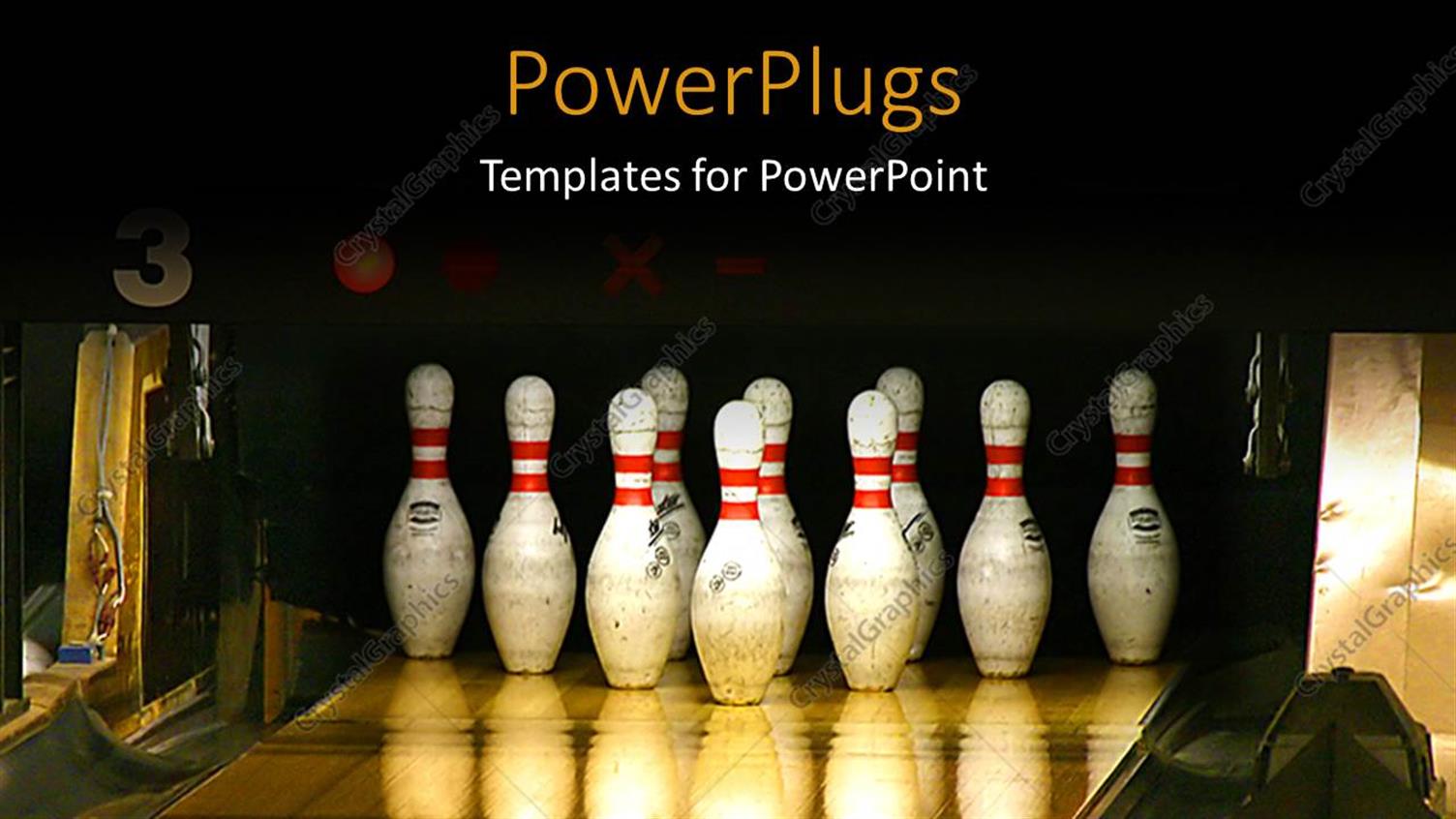 Featuring a Number of Bowling Pins and their Reflection on the Floor