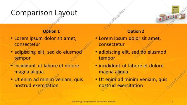 Comparison presentation slide layout