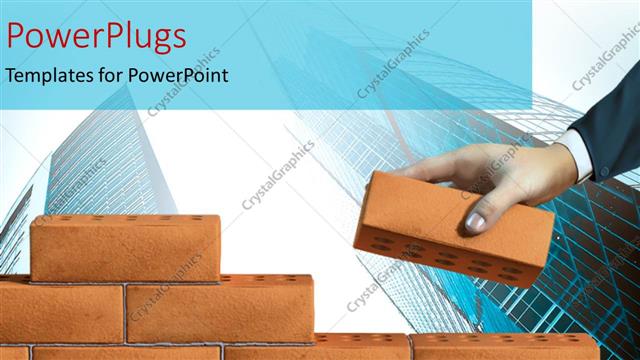  Presentation with bricks - A number of bricks creating a wall with skyscrapers in background