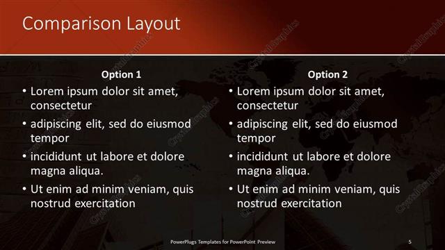 Comparison presentation slide layout
