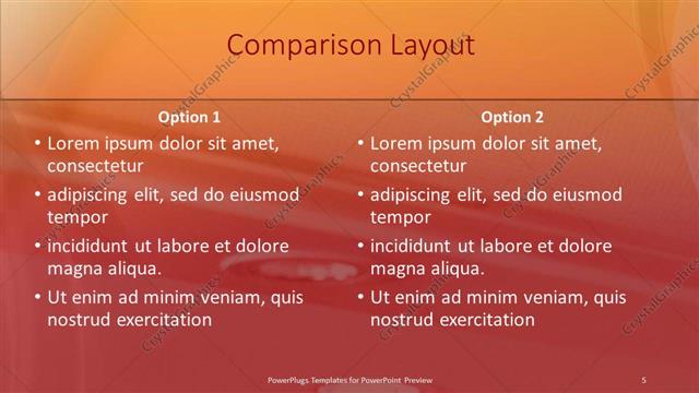 Comparison presentation slide layout
