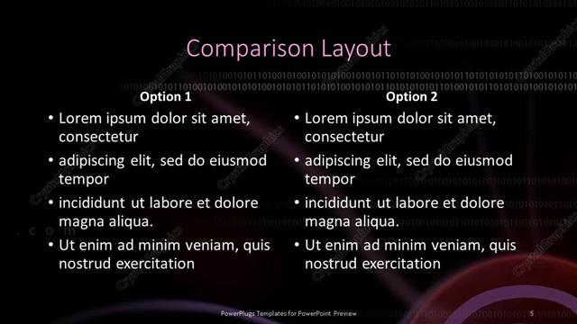 Comparison presentation slide layout