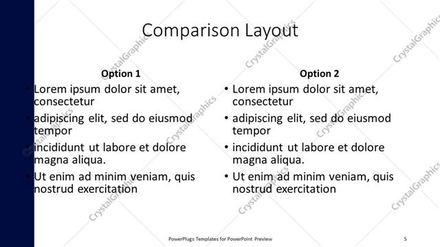 Comparison presentation slide layout