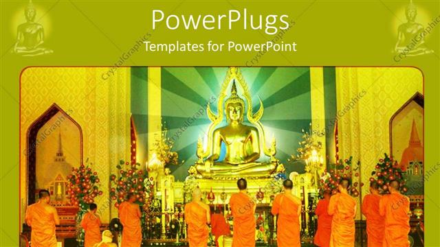  Presentation with religion religion - A number of bushists praying in a tample