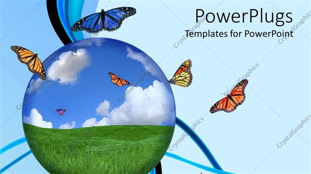  Presentation with butterflies - A  number of butterflies flying around the globe