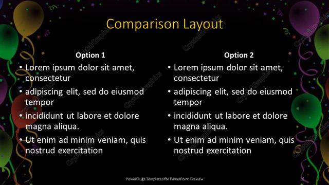 Comparison presentation slide layout