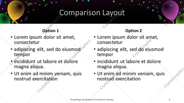Comparison presentation slide layout