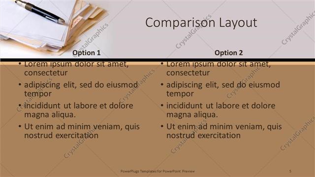 Comparison presentation slide layout