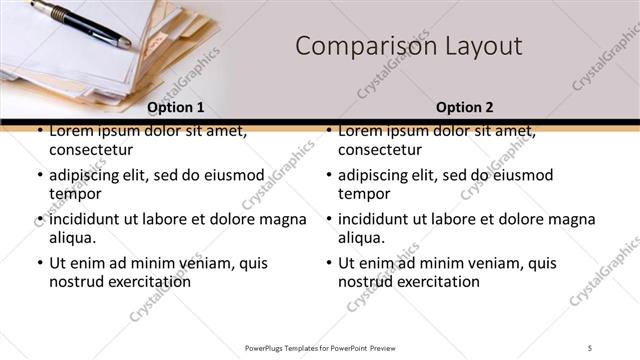 Comparison presentation slide layout