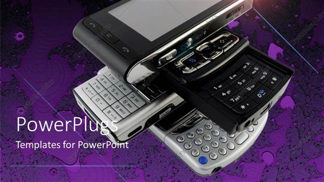  Presentation with cell phones - A number of cell phones with purple background and place for text