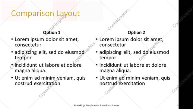 Comparison presentation slide layout