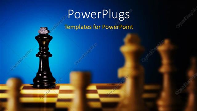  Presentation with king - A number of chess pieces on the chess board with bluish background