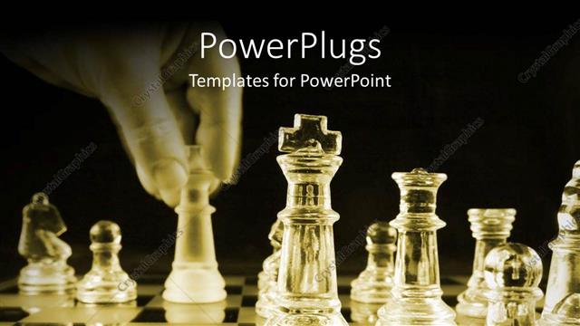  Presentation with chess - A number of chess pieces made of glass