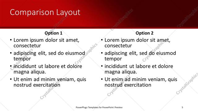 Comparison presentation slide layout