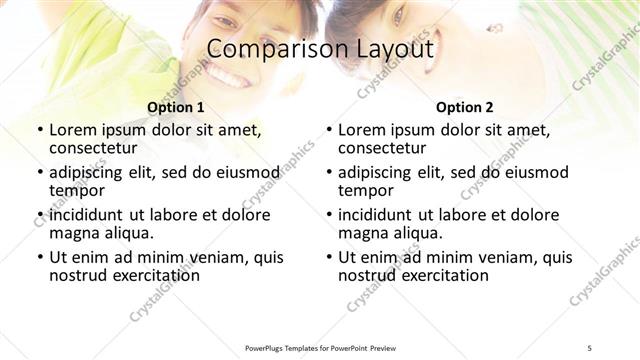 Comparison presentation slide layout