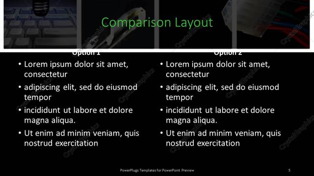 Comparison presentation slide layout