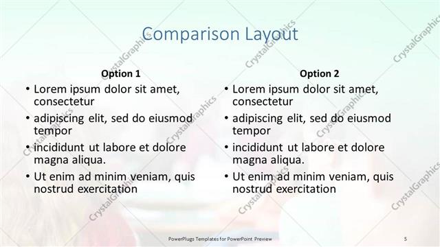 Comparison presentation slide layout